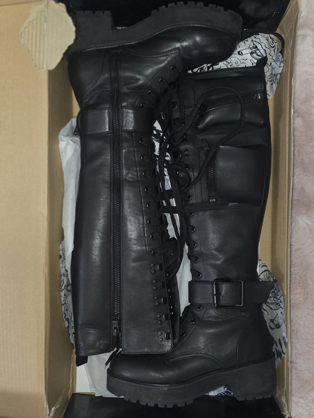 Current Mood Obsidian Pocket Combat Boots in Black